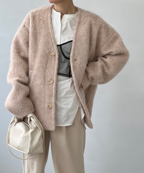 chuclla（チュクラ）の「モヘアライク ノーカラーウールブルゾン chw22a064（ブルゾン・レディース・ベージュ/グレー・S/M）」の22枚目の写真