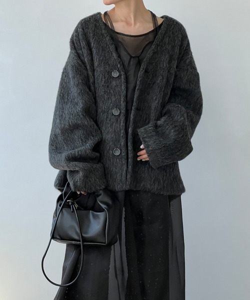 chuclla（チュクラ）の「モヘアライク ノーカラーウールブルゾン chw22a064（ブルゾン・レディース・ベージュ/グレー・S/M）」の6枚目の写真