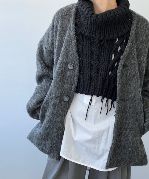 chuclla（チュクラ）の「モヘアライク ノーカラーウールブルゾン chw22a064（ブルゾン・レディース・ベージュ/グレー・S/M）」の4枚目の写真