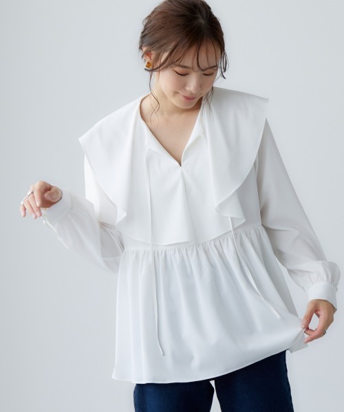 miclat(ミクラ)の「大きいサイズ ビッグカラーブラウス miclat(シャツ/ブラウス・レディース・ブラック系/オフホワイト・L/LL/3L/4L)」の3枚目の写真