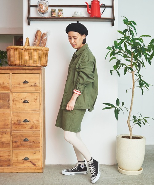 My Fav. CHILD WOMAN（マイファブチャイルドウーマン）の「綿ツイル 製品硫化染め ミニスカート（スカート・レディース・カーキ・38/36）」の15枚目の写真