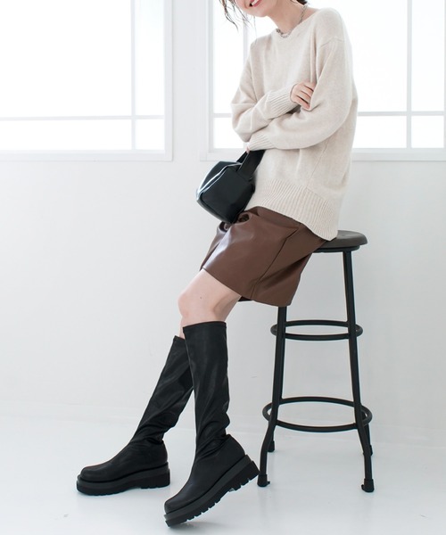 AmiAmi（アミアミ）の「トラックソールストレッチロングブーツ（ブーツ・レディース・ブラック/ブラック系その他・LL/S/M/L）」の7枚目の写真