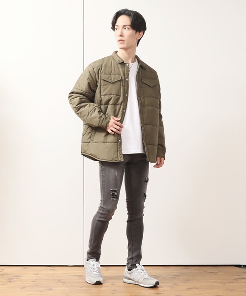 TopIsm（トップイズム）の「中綿キルティング シャツジャケット（ミリタリージャケット・メンズ・ライトグレー/ブラック/カーキ・M/L/LL）」の7枚目の写真