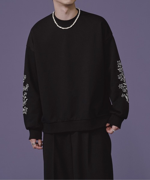 Ellno Loset(エルノロゼット)の「フラワー刺繍オーバースウェット(スウェット・メンズ・ブラック/オフホワイト・LARGE/MEDIUM)」の13枚目の写真