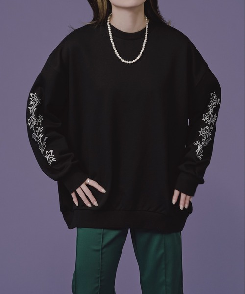 Ellno Loset(エルノロゼット)の「フラワー刺繍オーバースウェット(スウェット・メンズ・ブラック/オフホワイト・LARGE/MEDIUM)」の15枚目の写真