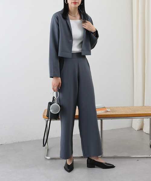 COLONY 2139(コロニートゥーワンスリーナイン)の「WEB限定/一部店舗限定 ストレッチジョーゼットワイドパンツ&ショートジャケットセットアップ(セットアップ・レディース・アイボリー/ブラック/チャコールグレー/ブラウン・FREE)」の15枚目の写真