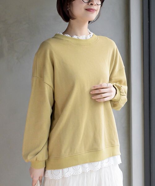 rps（アールピーエス）の「裏毛レース付きプルオーバー（スウェット・レディース・ピンク/グリーン/ブルー/オートミール/ネイビー/イエロー/アイボリー/サックスブルー/グレー/チャコールグレー/ブラック/グレイッシュブルー・フリー）」の11枚目の写真