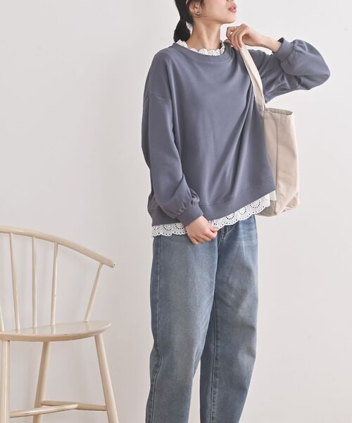 rps（アールピーエス）の「裏毛レース付きプルオーバー（スウェット・レディース・ピンク/グリーン/ブルー/オートミール/ネイビー/イエロー/アイボリー/サックスブルー/グレー/チャコールグレー/ブラック/グレイッシュブルー・フリー）」の14枚目の写真