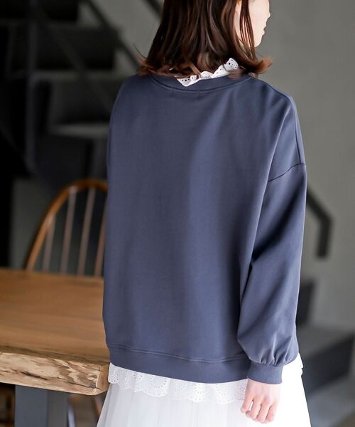 rps（アールピーエス）の「裏毛レース付きプルオーバー（スウェット・レディース・ピンク/グリーン/ブルー/オートミール/ネイビー/イエロー/アイボリー/サックスブルー/グレー/チャコールグレー/ブラック/グレイッシュブルー・フリー）」の15枚目の写真