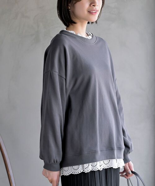 rps（アールピーエス）の「裏毛レース付きプルオーバー（スウェット・レディース・ピンク/グリーン/ブルー/オートミール/ネイビー/イエロー/アイボリー/サックスブルー/グレー/チャコールグレー/ブラック/グレイッシュブルー・フリー）」の20枚目の写真