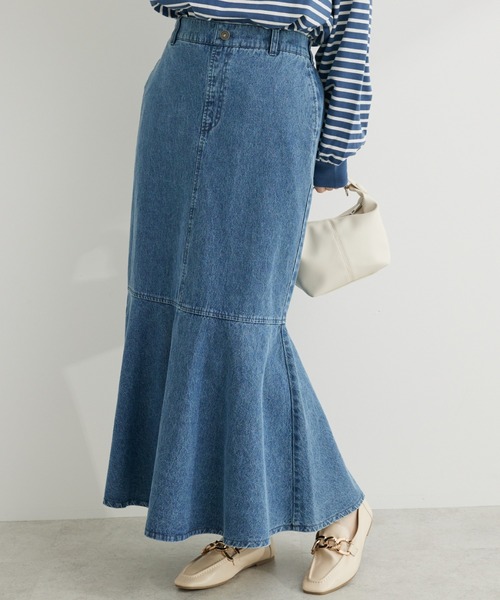 Green　Parks（グリーンパークス）の「切り替えマーメイドスカート（デニムスカート・レディース・オフホワイト/インディゴブルー/ライトインディゴブルー・FREE）」の3枚目の写真