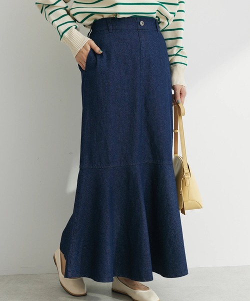 Green　Parks（グリーンパークス）の「切り替えマーメイドスカート（デニムスカート・レディース・オフホワイト/インディゴブルー/ライトインディゴブルー・FREE）」の2枚目の写真