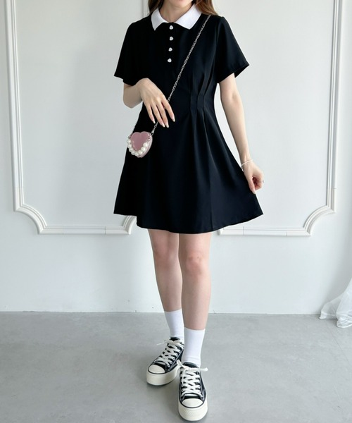 Loueme(ルエム)の「【23S/S】ウエストタックハートボタンワンピース(ワンピース・レディース・ブラック・FREE)」の2枚目の写真