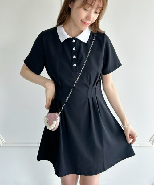 Loueme(ルエム)の「【23S/S】ウエストタックハートボタンワンピース(ワンピース・レディース・ブラック・FREE)」の4枚目の写真