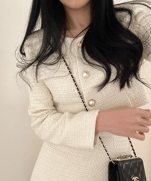 FREE STYLISTS（フリー スタイリスト）の「YUGA_YGMC ツイード　クロップド丈ジャケット（ノーカラージャケット・レディース・ブラック/オフホワイト・FREE）」の13枚目の写真