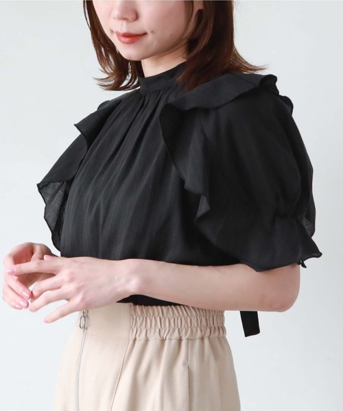 archives（アルシーヴ）の「五分袖フリルブラウス（シャツ/ブラウス・レディース・ブラック/ミント/オフホワイト/グレー・MEDIUM）」の11枚目の写真