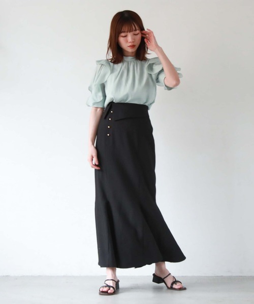 archives（アルシーヴ）の「五分袖フリルブラウス（シャツ/ブラウス・レディース・ブラック/ミント/オフホワイト/グレー・MEDIUM）」の14枚目の写真