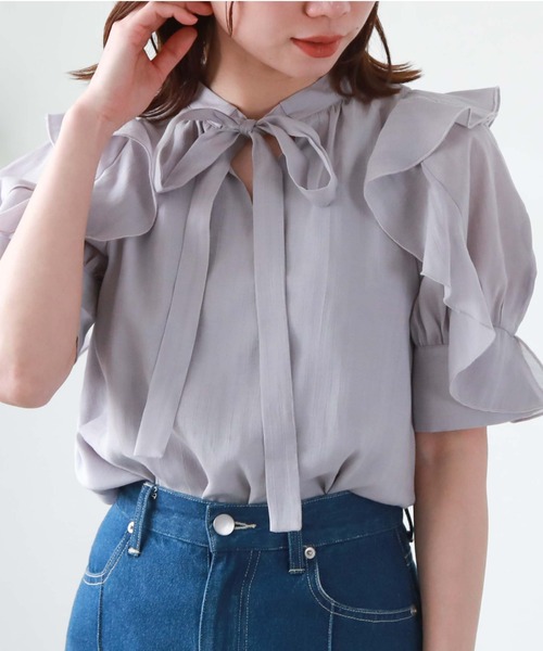 archives（アルシーヴ）の「五分袖フリルブラウス（シャツ/ブラウス・レディース・ブラック/ミント/オフホワイト/グレー・MEDIUM）」の10枚目の写真