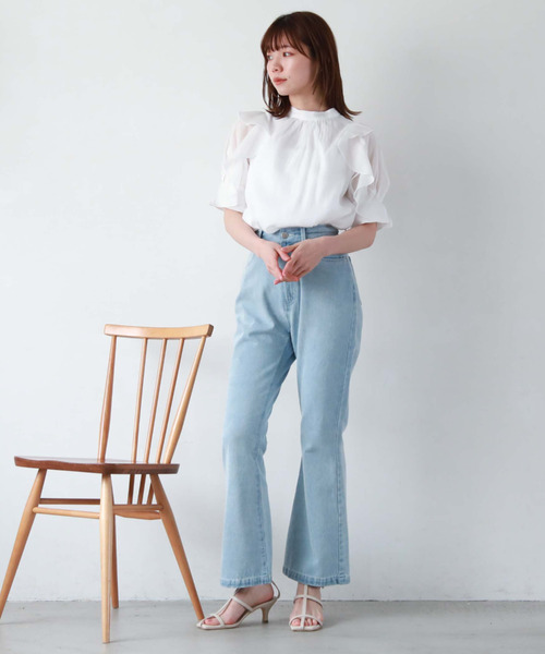 archives（アルシーヴ）の「五分袖フリルブラウス（シャツ/ブラウス・レディース・ブラック/ミント/オフホワイト/グレー・MEDIUM）」の5枚目の写真