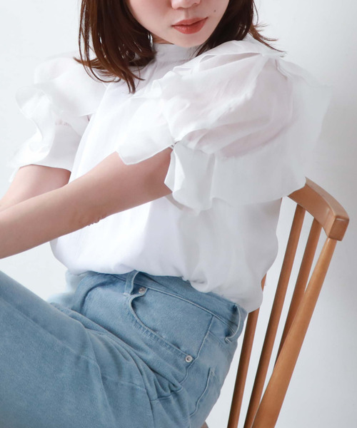 archives（アルシーヴ）の「五分袖フリルブラウス（シャツ/ブラウス・レディース・ブラック/ミント/オフホワイト/グレー・MEDIUM）」の13枚目の写真