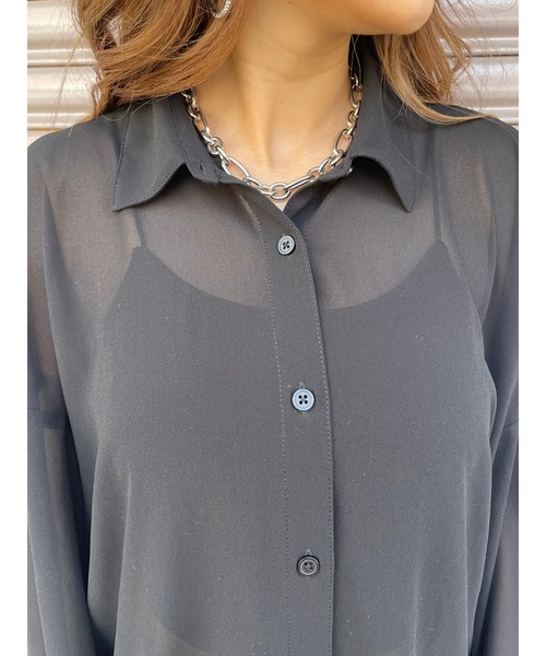 EGOIST（エゴイスト）の「ショルダースリットシアーシャツ（シャツ/ブラウス・レディース・ブラック/サックスブルー/ホワイト・FREE）」の17枚目の写真