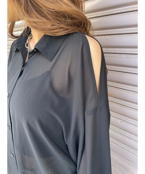 EGOIST（エゴイスト）の「ショルダースリットシアーシャツ（シャツ/ブラウス・レディース・ブラック/サックスブルー/ホワイト・FREE）」の18枚目の写真