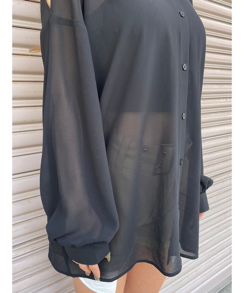 EGOIST（エゴイスト）の「ショルダースリットシアーシャツ（シャツ/ブラウス・レディース・ブラック/サックスブルー/ホワイト・FREE）」の19枚目の写真