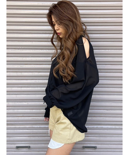 EGOIST（エゴイスト）の「ショルダースリットシアーシャツ（シャツ/ブラウス・レディース・ブラック/サックスブルー/ホワイト・FREE）」の8枚目の写真