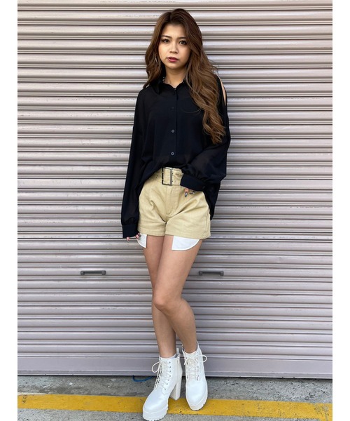 EGOIST（エゴイスト）の「ショルダースリットシアーシャツ（シャツ/ブラウス・レディース・ブラック/サックスブルー/ホワイト・FREE）」の9枚目の写真