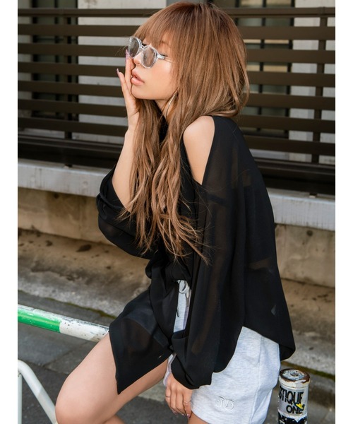 EGOIST（エゴイスト）の「ショルダースリットシアーシャツ（シャツ/ブラウス・レディース・ブラック/サックスブルー/ホワイト・FREE）」の12枚目の写真