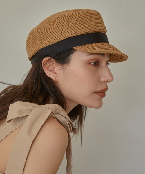 ACYM（アシーム）の「Paper tape ribbon キャスケット（キャスケット・レディース・ブラウン/ベージュ・FREE）」の2枚目の写真