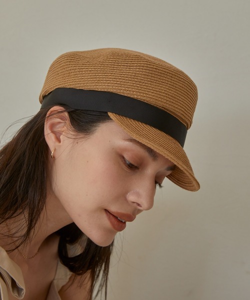 ACYM（アシーム）の「Paper tape ribbon キャスケット（キャスケット・レディース・ブラウン/ベージュ・FREE）」の4枚目の写真