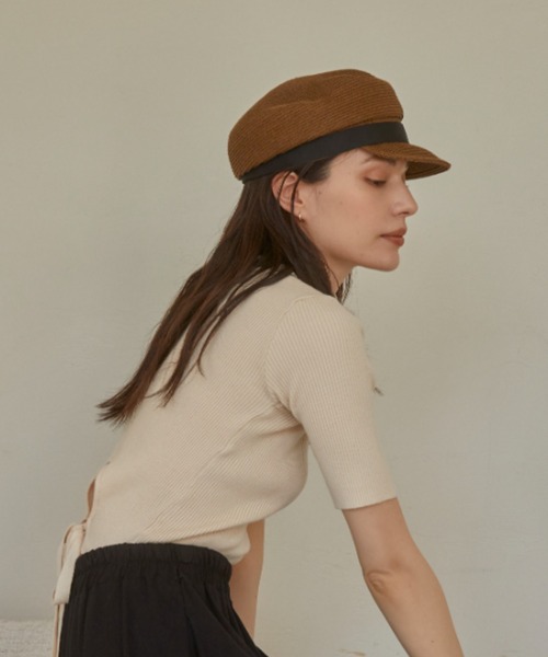 ACYM（アシーム）の「Paper tape ribbon キャスケット（キャスケット・レディース・ブラウン/ベージュ・FREE）」の3枚目の写真