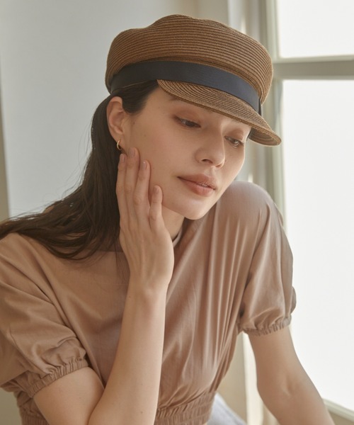 ACYM（アシーム）の「Paper tape ribbon キャスケット（キャスケット・レディース・ブラウン/ベージュ・FREE）」の12枚目の写真