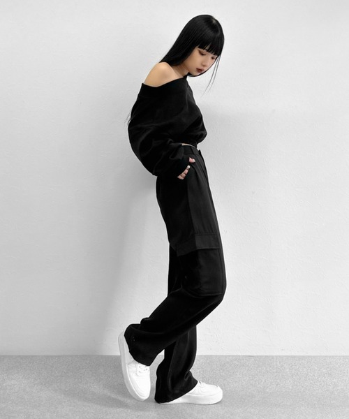 LVEU.（ラブユ.）の「【LVEU.】カーゴスラックスパンツ / ボトムス パンツ カーゴ スラックス タック レギュラー ストレート ワイド ルーズ ブラック グレー（スラックス・レディース・ブラック/グレー・FREE）」の6枚目の写真