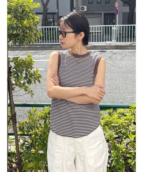 Ungrid（アングリッド）の「【WEB限定】テレコボーダーボックスタンクトップ（タンクトップ・レディース・ブラウン/グリーン/イエロー/オレンジ・FREE）」の8枚目の写真