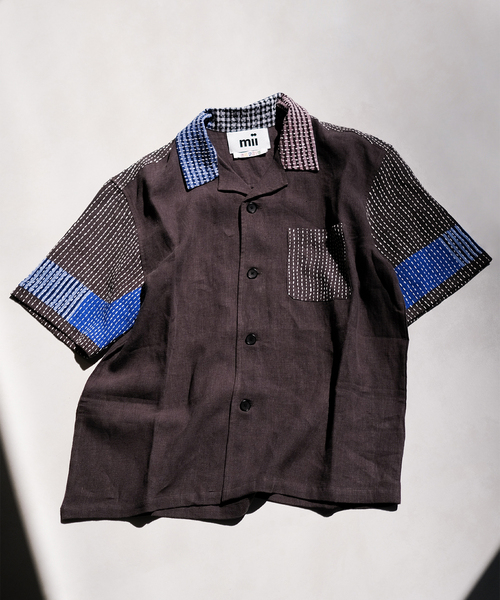 mii(ミー)の「【mii for LA BOUCLE】別注 マドラス パッチワーク カンタ リネン 半袖 シャツ(シャツ/ブラウス・メンズ・グリーン/ブラウン/サックスブルー・LARGE/MEDIUM)」の1枚目の写真