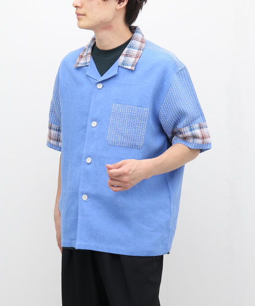 mii(ミー)の「【mii for LA BOUCLE】別注 マドラス パッチワーク カンタ リネン 半袖 シャツ(シャツ/ブラウス・メンズ・グリーン/ブラウン/サックスブルー・LARGE/MEDIUM)」の8枚目の写真