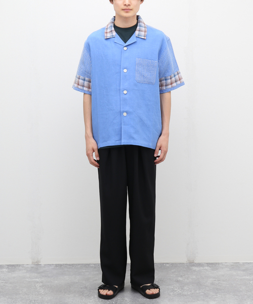 mii(ミー)の「【mii for LA BOUCLE】別注 マドラス パッチワーク カンタ リネン 半袖 シャツ(シャツ/ブラウス・メンズ・グリーン/ブラウン/サックスブルー・LARGE/MEDIUM)」の9枚目の写真