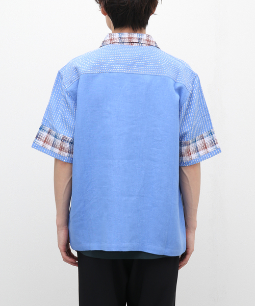 mii(ミー)の「【mii for LA BOUCLE】別注 マドラス パッチワーク カンタ リネン 半袖 シャツ(シャツ/ブラウス・メンズ・グリーン/ブラウン/サックスブルー・LARGE/MEDIUM)」の12枚目の写真