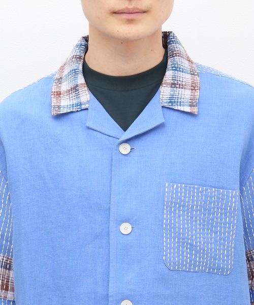 mii(ミー)の「【mii for LA BOUCLE】別注 マドラス パッチワーク カンタ リネン 半袖 シャツ(シャツ/ブラウス・メンズ・グリーン/ブラウン/サックスブルー・LARGE/MEDIUM)」の13枚目の写真