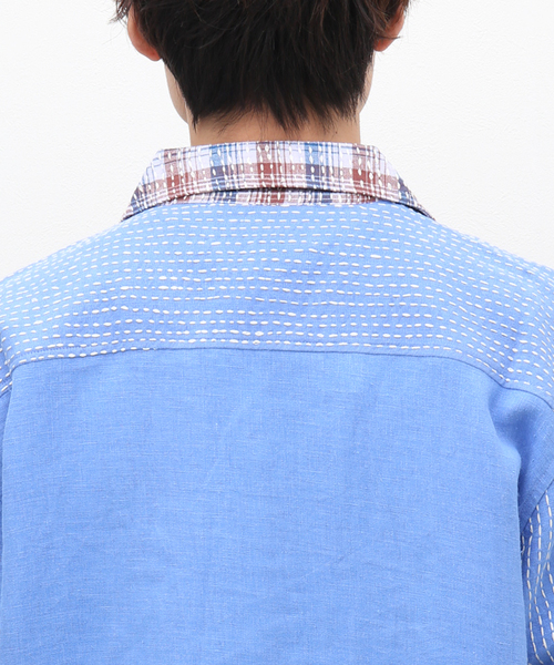 mii(ミー)の「【mii for LA BOUCLE】別注 マドラス パッチワーク カンタ リネン 半袖 シャツ(シャツ/ブラウス・メンズ・グリーン/ブラウン/サックスブルー・LARGE/MEDIUM)」の14枚目の写真