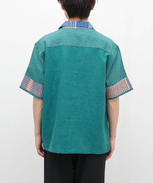 mii(ミー)の「【mii for LA BOUCLE】別注 マドラス パッチワーク カンタ リネン 半袖 シャツ(シャツ/ブラウス・メンズ・グリーン/ブラウン/サックスブルー・LARGE/MEDIUM)」の22枚目の写真