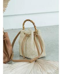 Lugnoncure | バンブーハンドル雑材バッグ(ハンドバッグ)