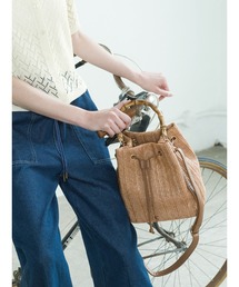 Lugnoncure | バンブーハンドル雑材バッグ(ハンドバッグ)