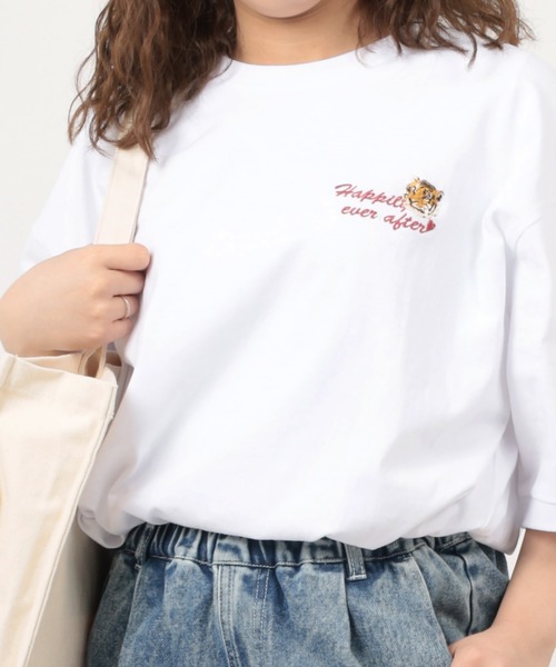 make a ray!（メイク ア レイ！）の「【別注】タイガー ＆ 柴犬 ワンポイント刺繍 リンガーTシャツ /  ビッグシルエット 半袖Tシャツ（Tシャツ/カットソー・レディース・ホワイト×ブラック/オフホワイト/ホワイト/スミクロ・M/L）」の9枚目の写真