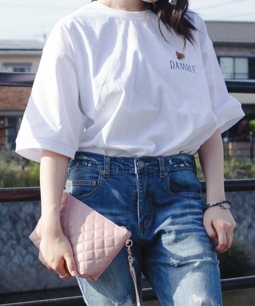 make a ray!（メイク ア レイ！）の「【別注】タイガー ＆ 柴犬 ワンポイント刺繍 リンガーTシャツ /  ビッグシルエット 半袖Tシャツ（Tシャツ/カットソー・レディース・ホワイト×ブラック/オフホワイト/ホワイト/スミクロ・M/L）」の15枚目の写真