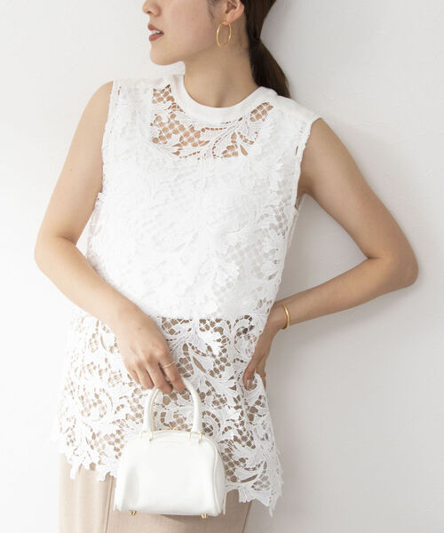 NOLLEY’S（ノーリーズ）の「カットレースノースリーブブラウス（シャツ/ブラウス・レディース・ホワイト/ブラック・38）」の3枚目の写真