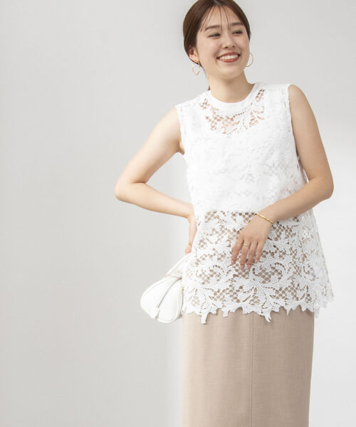 NOLLEY’S（ノーリーズ）の「カットレースノースリーブブラウス（シャツ/ブラウス・レディース・ホワイト/ブラック・38）」の4枚目の写真