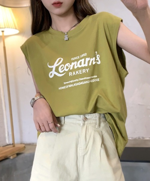 Riff(リフ)の「ノースリーブTシャツ ロゴ(Tシャツ/カットソー・レディース・グリーン/グレー/ホワイト・M)」の1枚目の写真
